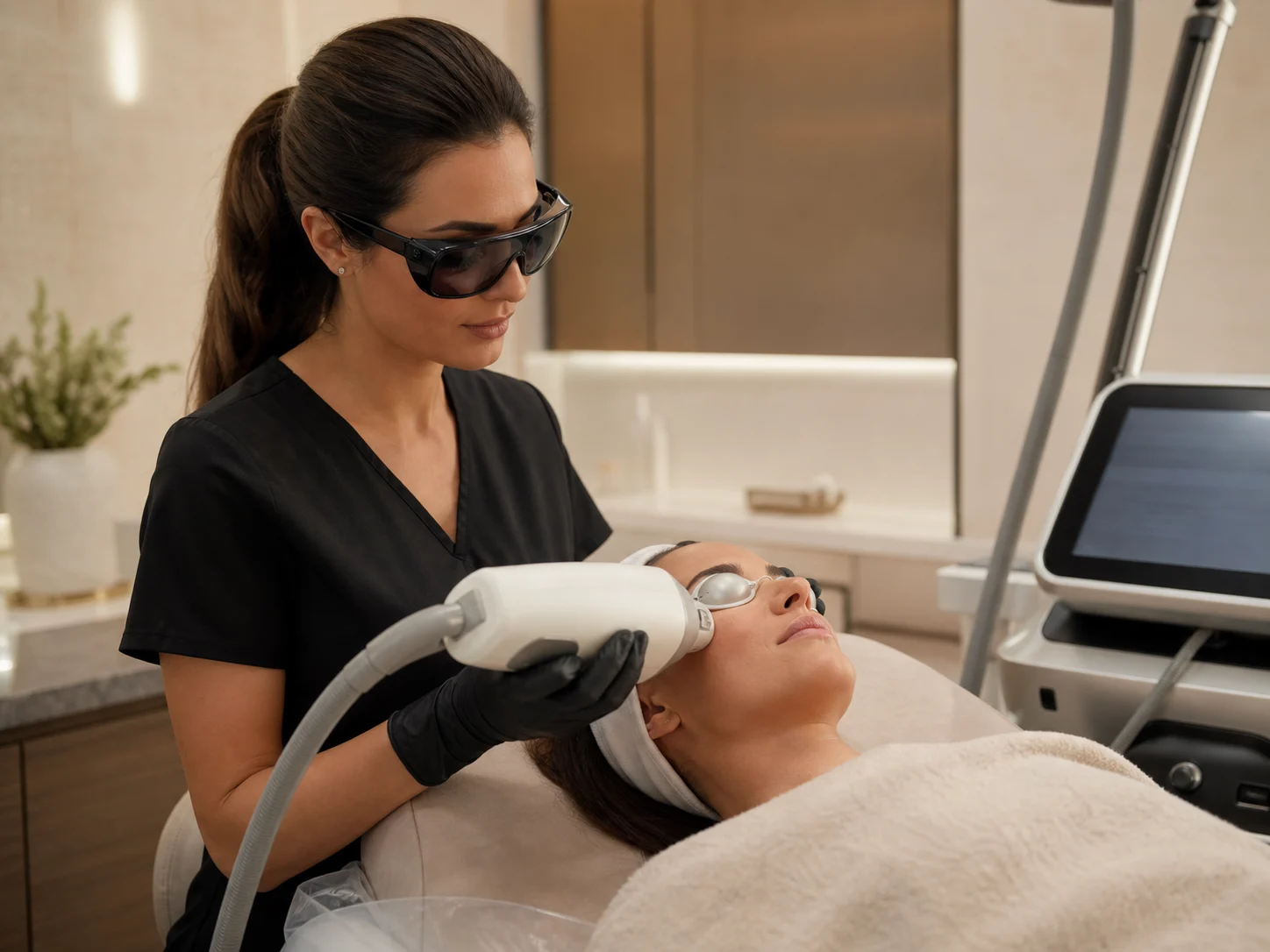 Professional laser aesthetic treatment in a med spa