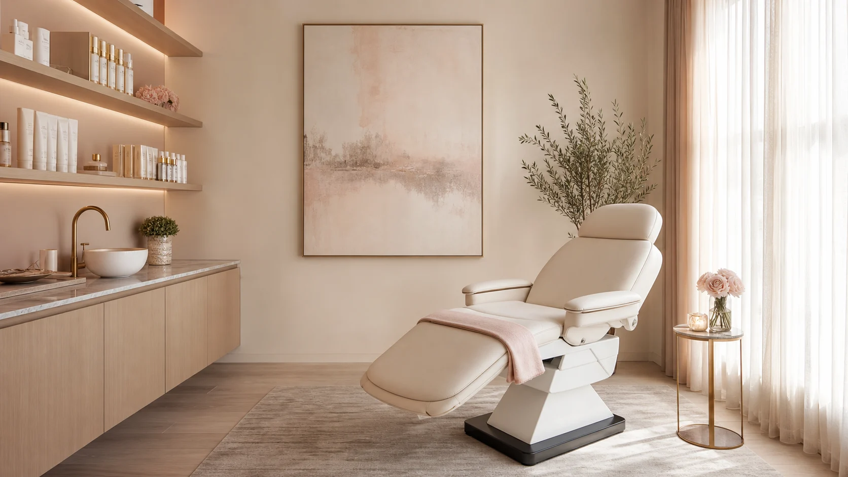 Elegant med spa treatment room prepared for a personalized consultation