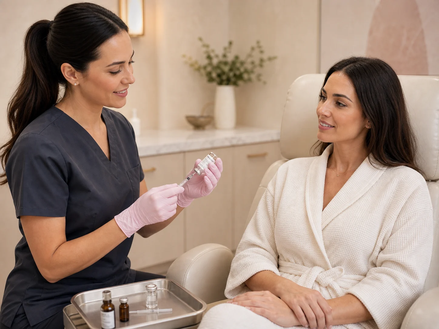 Provider preparing vitamin wellness support in a med spa